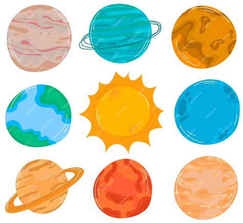 Ilustración De Vector De Planetas De Dibujos Animados Lindo En Diseño
