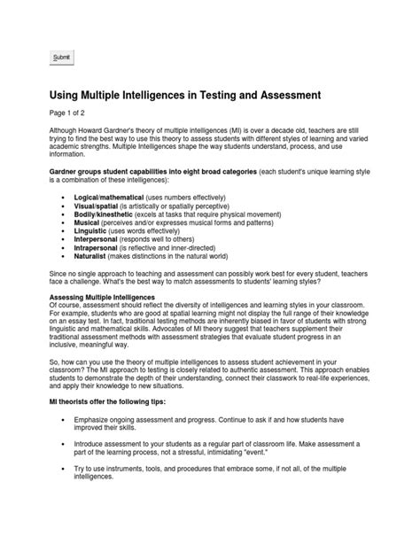 Multiple Intelligences Chart | PDF | Learning Styles | Educational ...