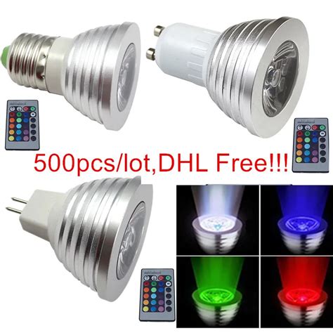 500Pcs 3W RGB LED Spotlight MR16 E27 GU10 E14 RGB LED Spot Bulb Light