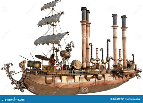 Detailed Steampunk Model Of Pirate Ship With Pipes Stock Image Image