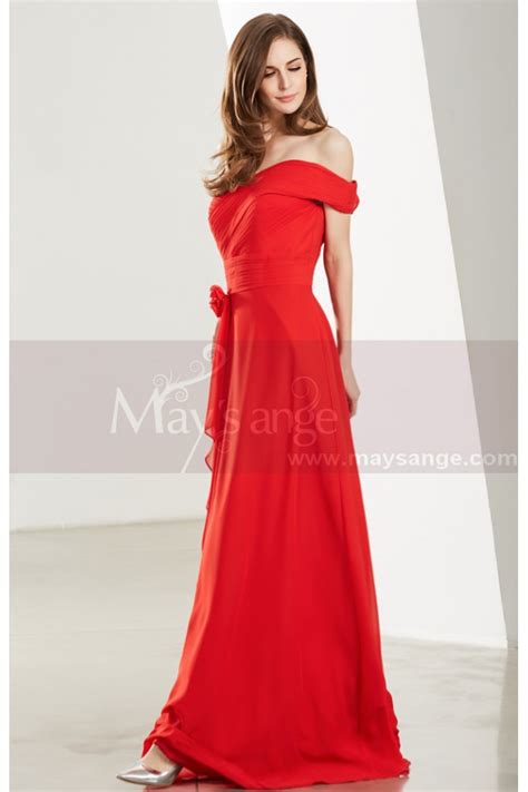 Robe Bustier Rouge Feu Longue A Manches Hors Epaules Ref L