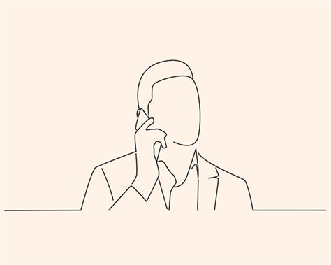 Premium Vector Man Calling Line Art Illustration