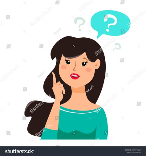 Thinking Woman Question Marks Vector Cartoon Stock Vector Royalty Free 1387910234 Shutterstock