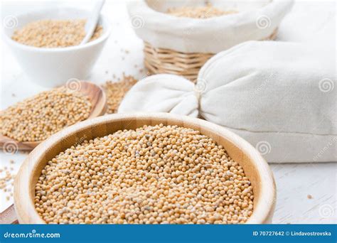 Heaps Of Mustard Seeds On White Background Banner Design Stock