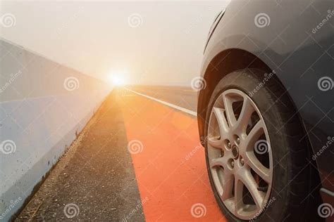 Wheel Car Parking On The Asphalt Road With Sunlight Stock Photo Image