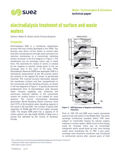 Pdf Electrodialysis Treatment Of Surface And Waste Waters Suez