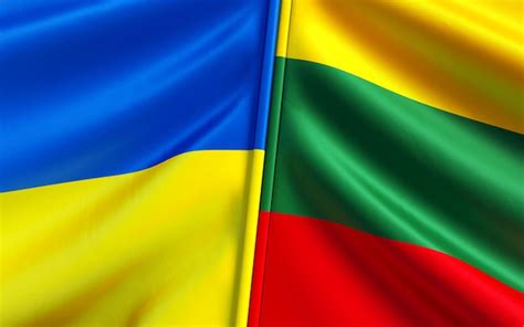 Premium Photo Flags Of Ukraine And Lithuania Blue And Yellow Flag