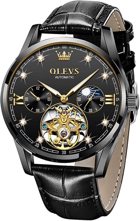 Olevs Herren Luxus Uhr Skelett Tourbillon Automatik Selbstaufzug Saphir