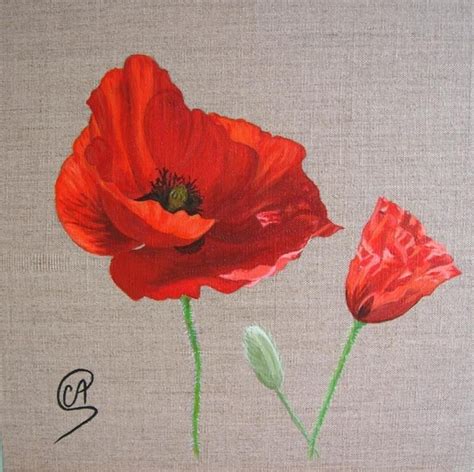 Coquelicots R Alis S L Acrylique Sur Toile De Lin Original Sign