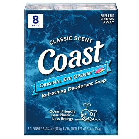 Coast Refreshing Deodorant Bar Soap For All Skin Types Classic Scent 4 Oz 8 Bars