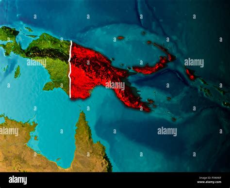 Papua Nueva Guinea en la mañana resaltada en rojo en el planeta tierra