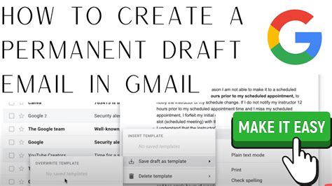 How To Create A Permanent Email Draft Template In Gmail Youtube