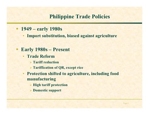 Philippine Trade Policies And Agriculture Domestic System