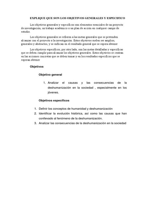 Objetivos Generales Y Específicos Pdf Pdf