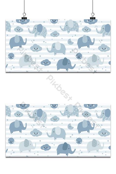 Cute Adorable Elephant On Sky Cartoon Doodle Seamless Pattern Background Wallpaper Cover