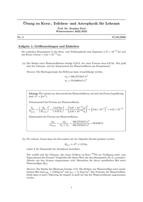 Bungsblatt L Sung Ubung Zu Kern Teilchen Und Astrophysik F