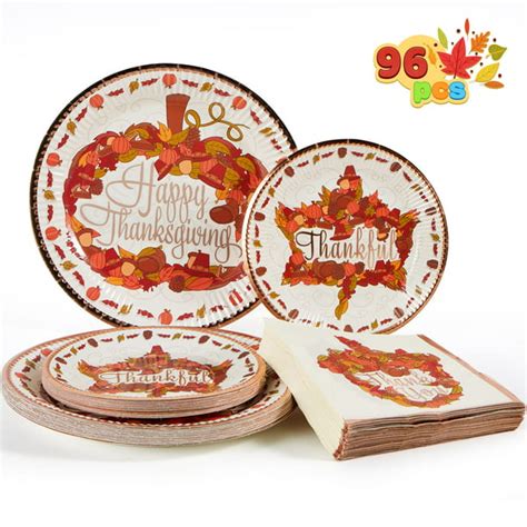 JOYIN 96pcs Thanksgiving Paper Plates and Napkins Disposable Dinnerware ...