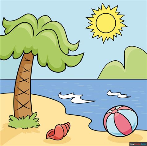 How To Draw A Cartoon Beach Really Easy Drawing Tutorial