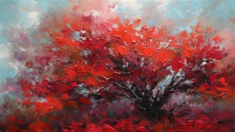 Premium AI Image | A painting of a tree with red leaves