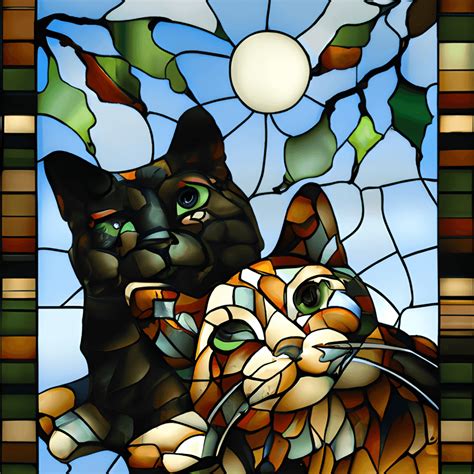 Stained Glass Window With Cats Creative Fabrica