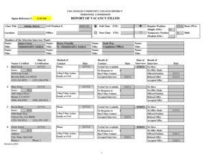 Fillable Online Laccd Sample Report Of Vacancy Los Angeles Community