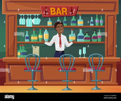 Bienvenue Au Bar Illustration Vectorielle De Service De Restauration Homme De Dessin Animé