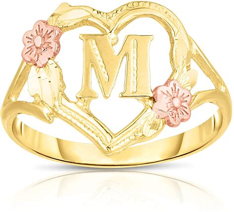 Floreo 10k Yellow Gold A Z Letter Initial Ring With Heart And Rose Gold