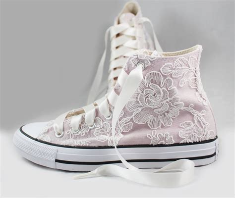 Sale Size 10 Blush Bridal Converses Hightops With Floral Ivory Lace