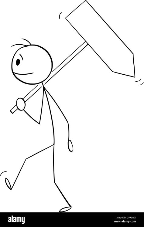 Person Or Businessman Holding Arrow And Walking Opposite Direction Vector Cartoon Stick Figure