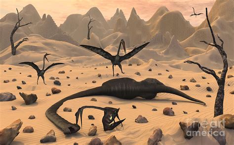 Quetzalcoatlus Pterosaurs Gather Digital Art By Mark Stevenson Fine