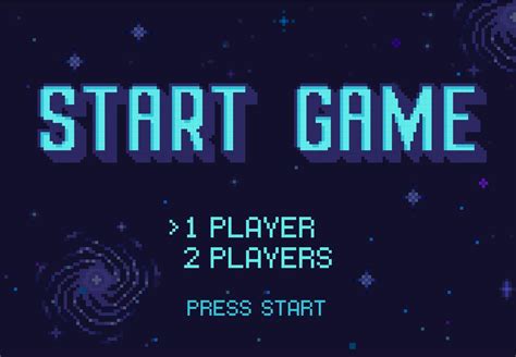 Pixel Art Start Game Screen Retro 8 Bit Space Games Starting Options With Press Start Button