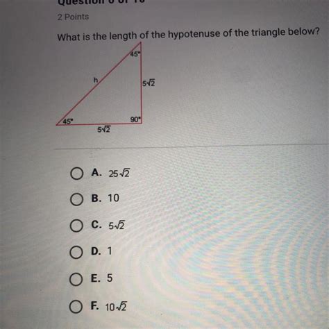 Free What Is The Length Of The Hypotenuse Of The Triangle Below