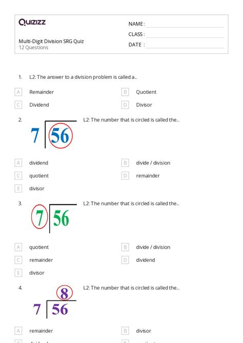 Division With Multi Digit Numbers Worksheets For Th Grade On