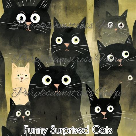 Funny Surprised Cats Purpleseamstress Fabric