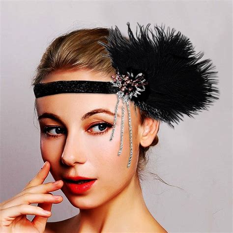 Fashband S Flapper Headband Vintage White Feather Headpiece Crystal