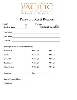 Fillable Online Dental Pacific Password Reset Request University Of