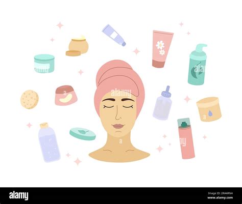 Natural Skin Care Products And Young Woman No Makeup Self Care Concept