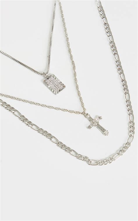 Silver Multi Chain Cross Necklace | PrettyLittleThing USA