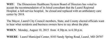 Mel Franklin | Laurel Hospital Public Forum – Aug. 10