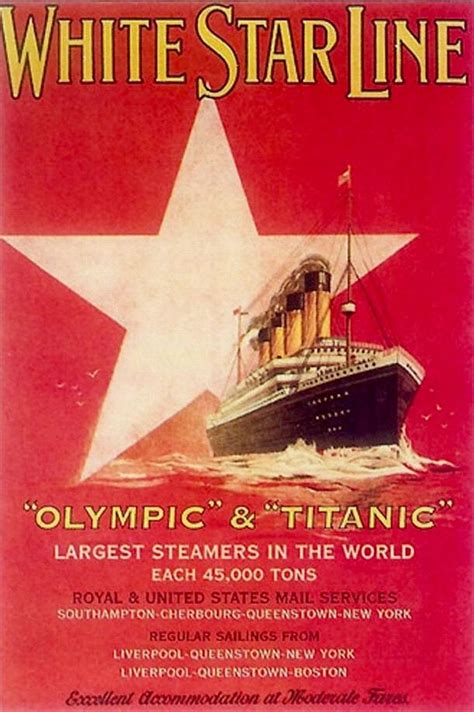 White Star Line Olympic And Titanic Advertising Poster 1911 Rms