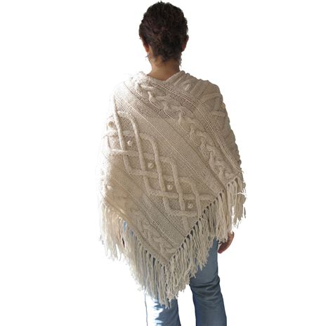 Ecru Cable Knit Poncho By Afra Etsy Uk