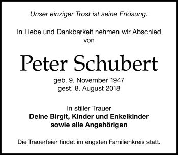 Traueranzeigen Von Peter Schubert Trauer Anzeigen De