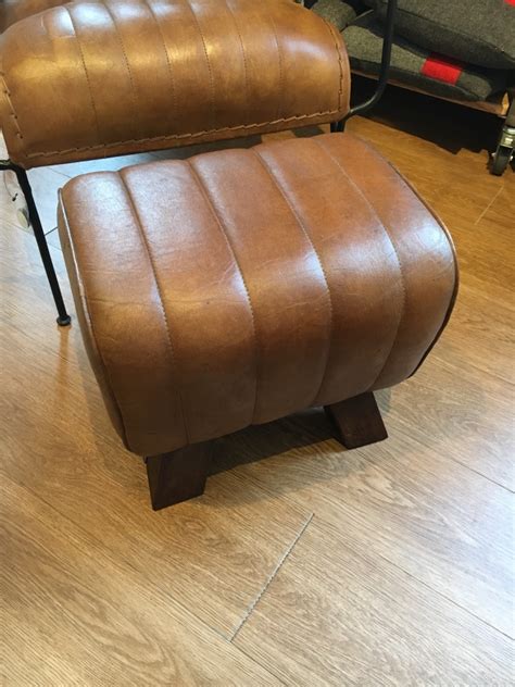 LEATHER FOOTSTOOL - BROWN