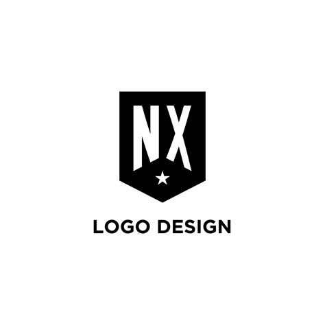 NX Monogram Initial Logo With Geometric Shield And Star Icon Design