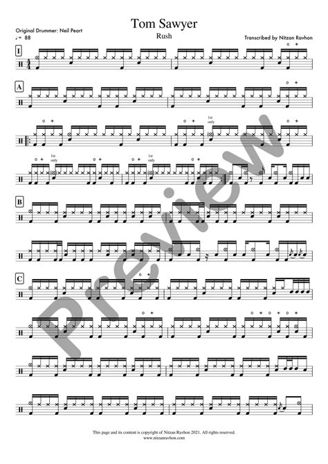 Drum Sheet Music Rush Tom Sawyer