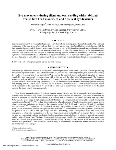 PDF Eye Movements During Silent And Oral Reading With Stabilized