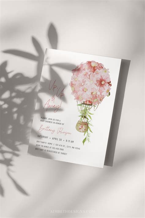 Pink Hot Air Balloon Baby Shower Invitation Bundle Up Up And Etsy