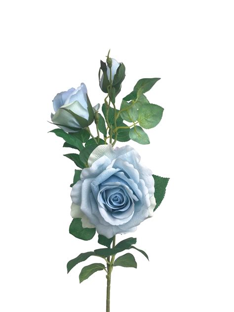 Artificial Real Touch Rose With 3 Heads Light Blue Wild Blooms