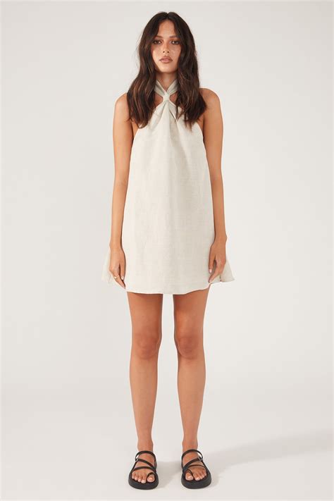 Perfect Stranger Tobago Linen Mini Dress Oatmeal