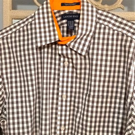 Lands End Shirts Lands End Mens Dress Button Down Shirt Greywhite And Orange Poshmark